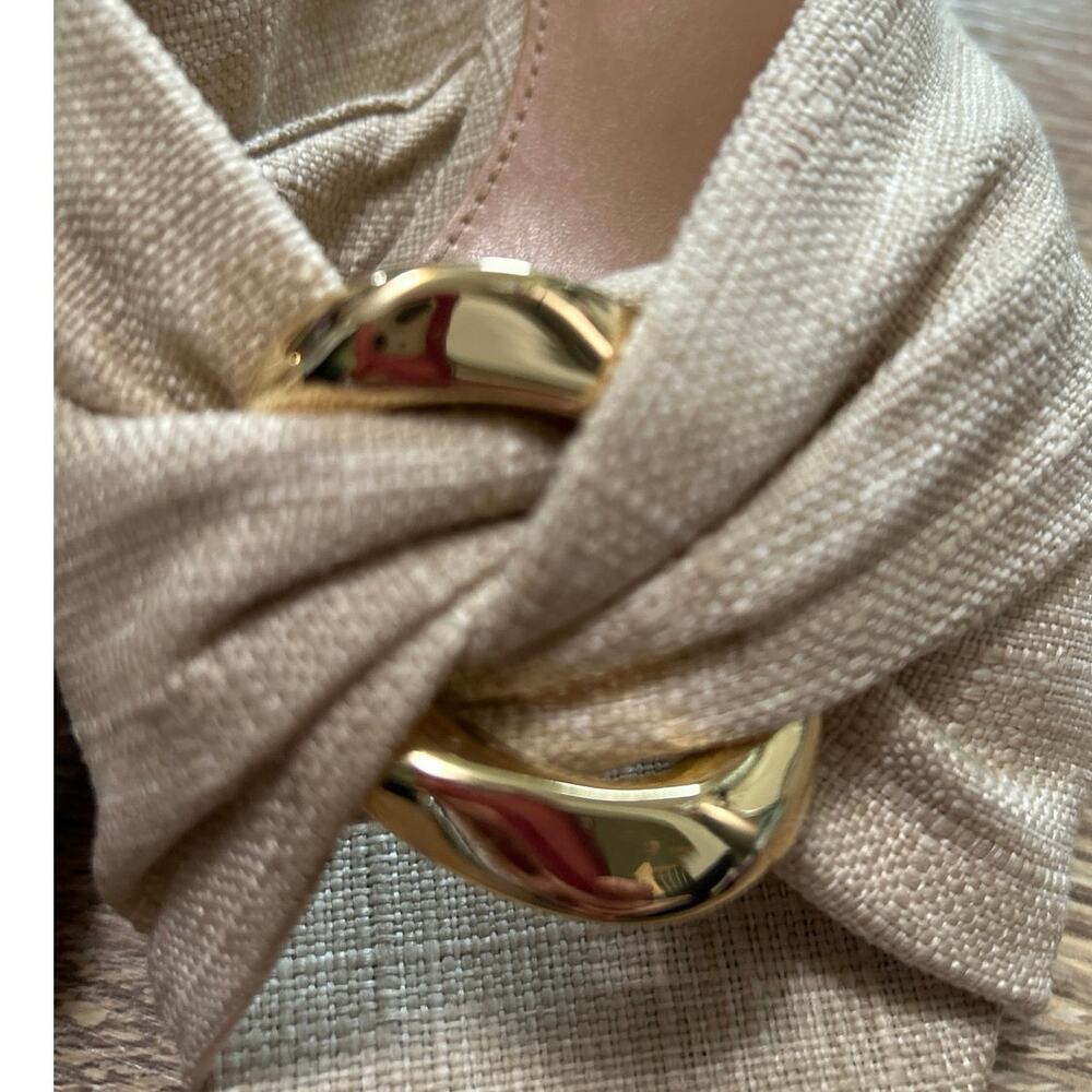 Vince Camuto Liane Natural Linen Raffia Slide Sandals Gold Ring Round Heel New 9 - Picture 4 of 14